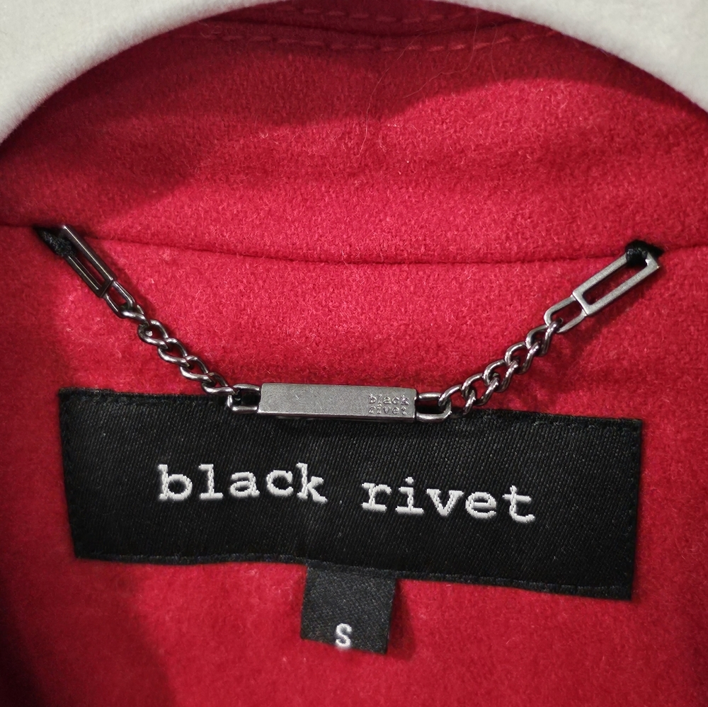 Black Rivet Red Pea Coat Jacket - Picture 2 of 8